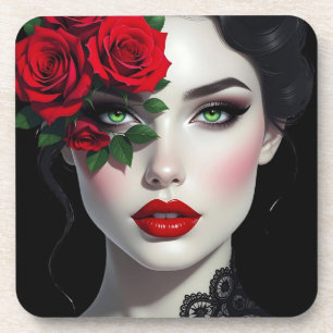 I Love You Beautiful Woman with Red Rose Coaster