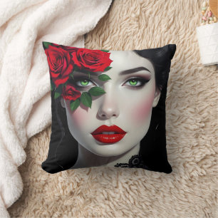 I Love You Beautiful Woman with Red Rose Cushion