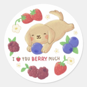 I Love You Berry Much: Cute Dog with Berries Classic Round Sticker