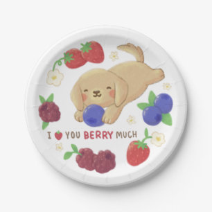 I Love You Berry Much: Cute Dog with Berries Paper Plate