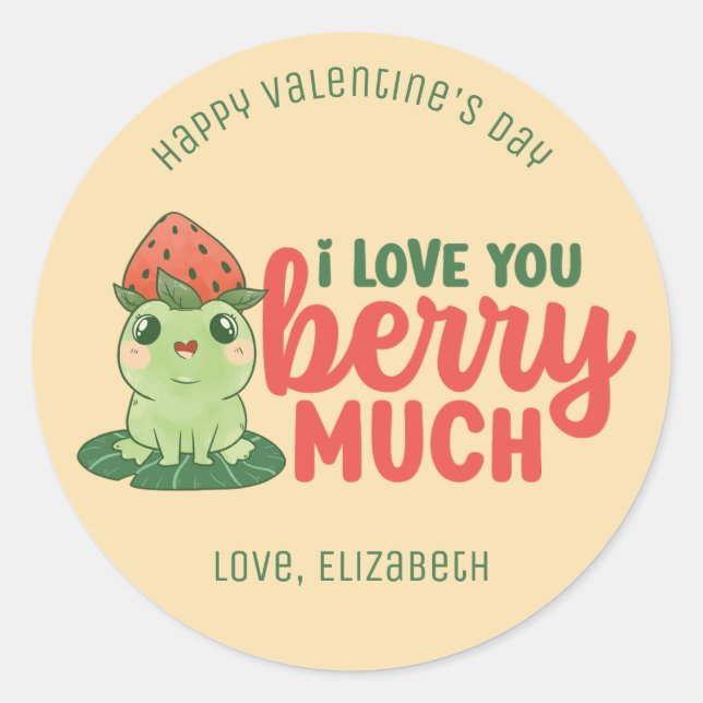 I Love You Berry Much Funny Pun Cute Valentine Day Classic Round Sticker (Front)