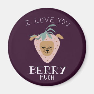 I Love You BERRY Much   Funny Strawberry Dog Pun Magnet