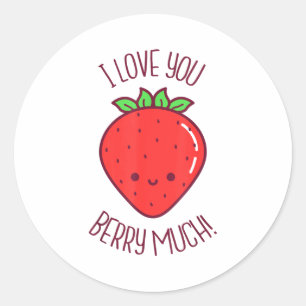 I Love You Berry Much Kawaii Strawberry Valentines Classic Round Sticker