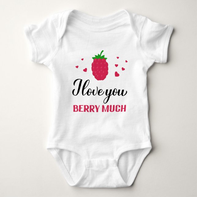 I love you berry much pun quote baby bodysuit (Front)