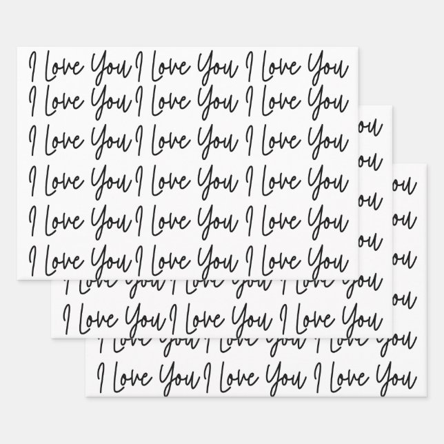 I Love You Black and White Valentines Day    Wrapping Paper Sheet (Set)