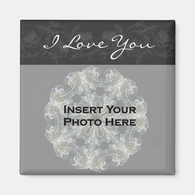 I Love You Black Floral Customisable Photo Magnet (Front)