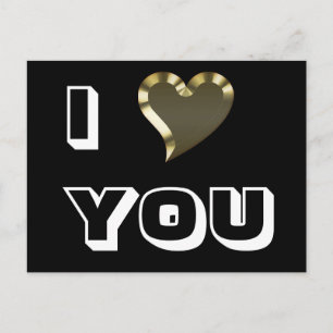 I Love You black gold heart modern bold typography Postcard