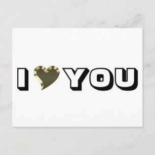 I Love You black gold heart modern bold typography Postcard
