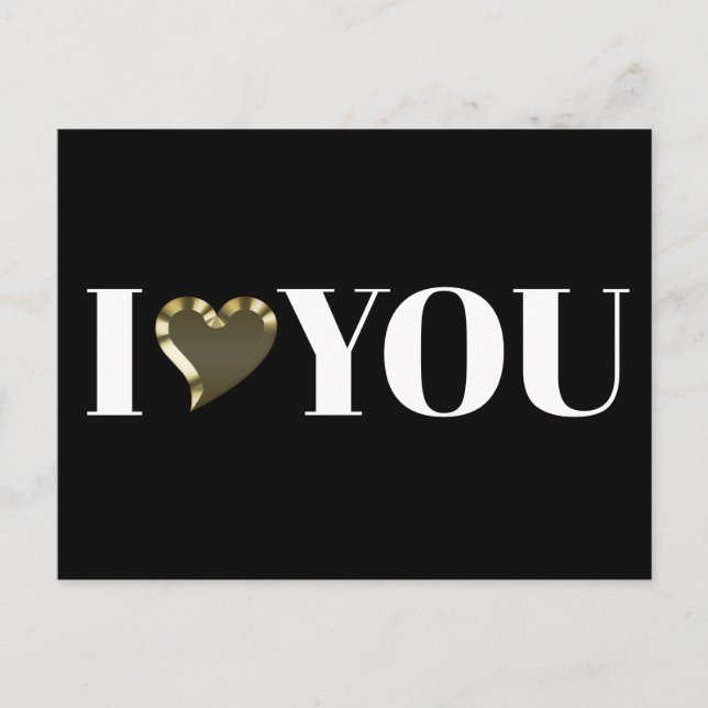 I Love You black gold heart modern typography bold Postcard (Front)