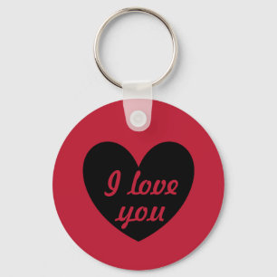 "I love you" Black heart on red Key Ring