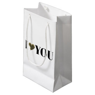 I Love You, black white gold heart modern Small Gift Bag