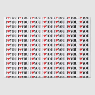 I Love You, black white red heart gift Tissue Paper