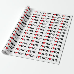 I Love You, black white red heart gift Wrapping Paper