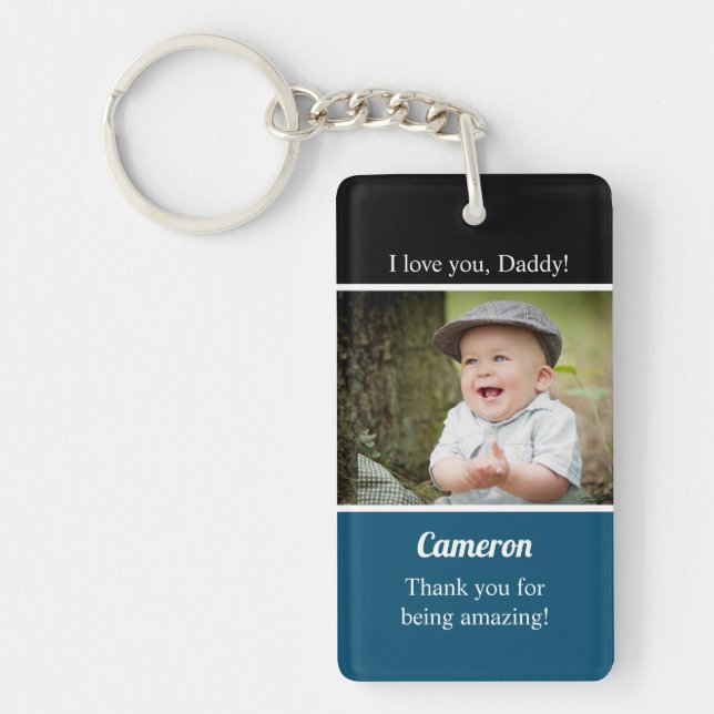 I love you Blue Daddy Custom baby Photo Name  Key Ring (Front)
