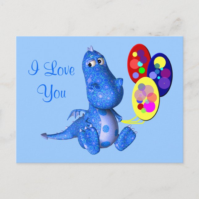 I Love You Blue Dragon Balloons Postcard (Front)