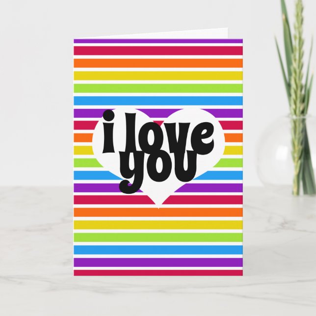 i love you bright rainbow white heart valentine holiday card (Front)