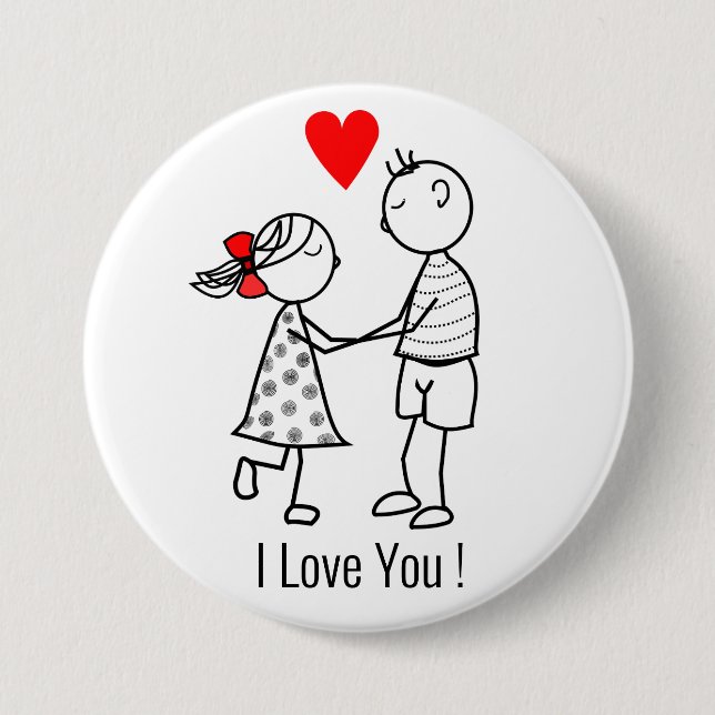 I Love You Button with Cute Couple - Customisable (Front)