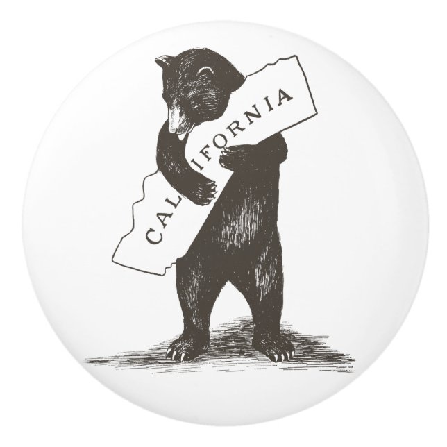 I Love You California Bear Hugging State Ceramic Knob (Front)