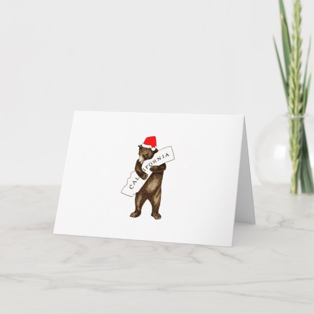 I Love You California Bear with Santa Hat Holiday Card (Front)