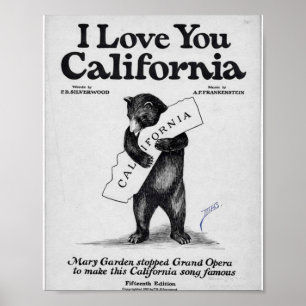 I Love You California Sheet Music Poster