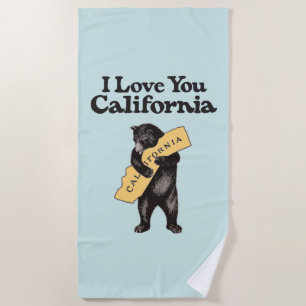I Love You, California Vintage Illustration Beach Towel
