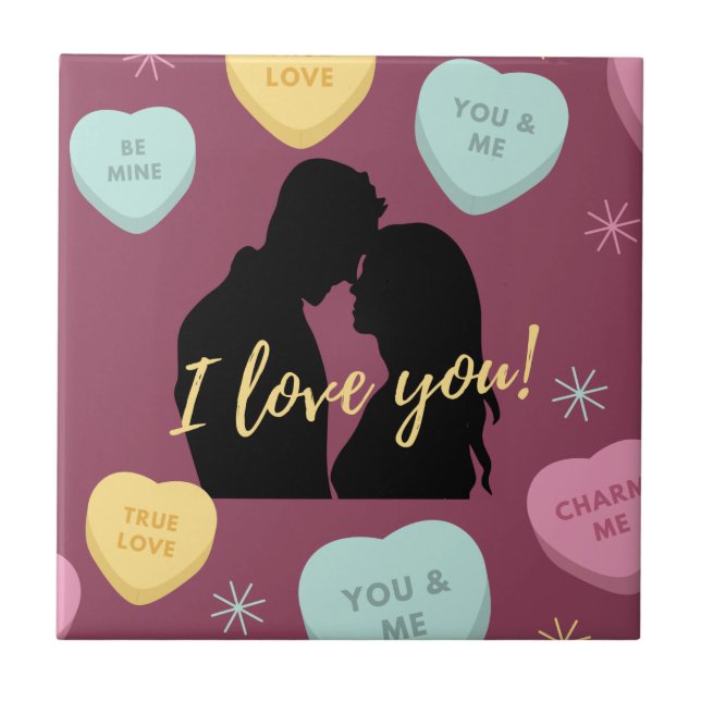 I Love You Candy Hearts Couple Ceramic Tile (Front)