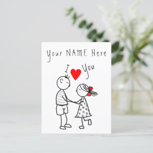 I Love You Card Romantic Couple - Custom Text Name