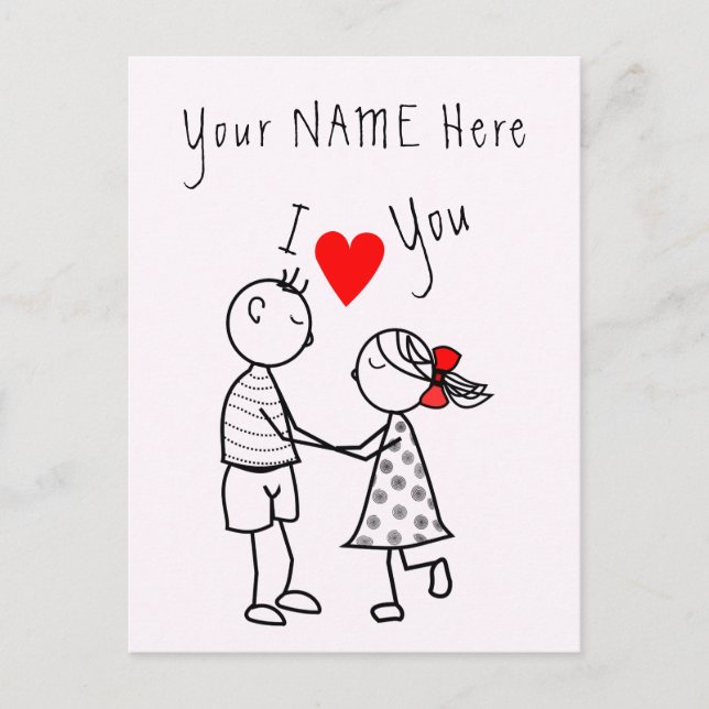I Love You Card Romantic Couple - Your Name - Text (Front)