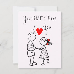 I Love You Card Romantic Couple - Your Name - Text