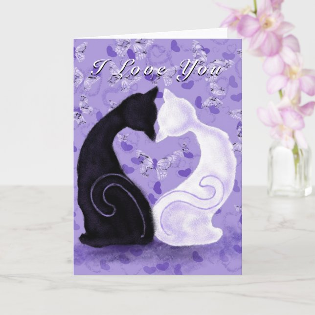 I Love You Card with Romantic Couple Cat (Orchid)