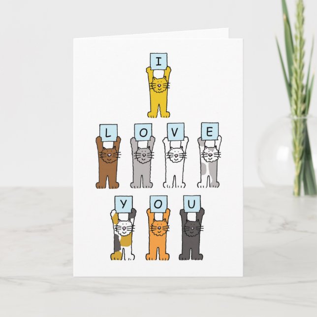 I Love You, Cartoon Cats. Holiday Card (Front)