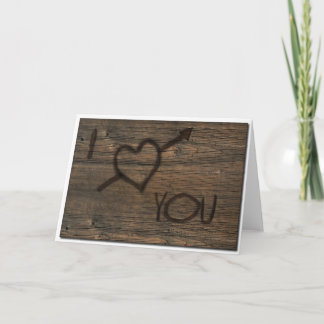 I Love You Carved in Wood Holiday Card