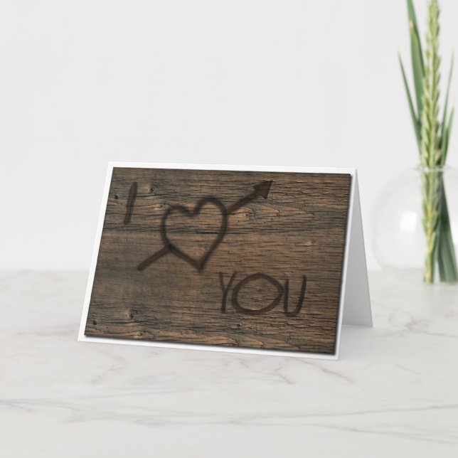 I Love You Carved in Wood Holiday Card (Front)
