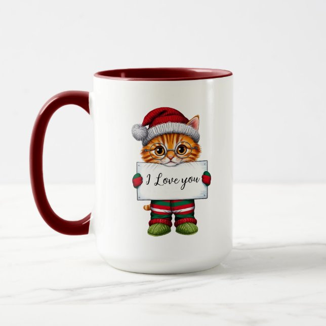 I Love You,  Cat Personalised Christmas Mug (Left)