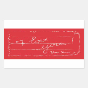 I Love You / Chalkboard Style / Red Valentines Day Rectangular Sticker