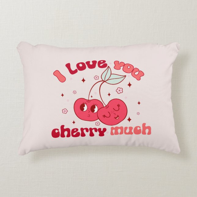 I Love You Cherry Much | Cute & Punny Cherry Decorative Cushion (Front)