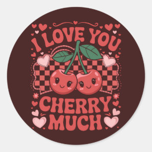 I Love You Cherry Much Groovy Cute Fruit Valentine Classic Round Sticker