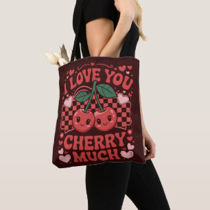 I Love You Cherry Much Groovy Cute Fruit Valentine Tote Bag