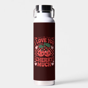 I Love You Cherry Much Groovy Cute Fruit Valentine Water Bottle