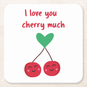 I Love You Cherry Much Valentine Square Paper Coaster