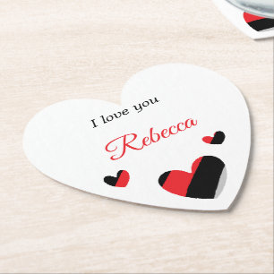 I love you colourful hearts white paper coaster