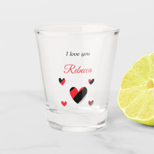 I love you colourful hearts white shot glass