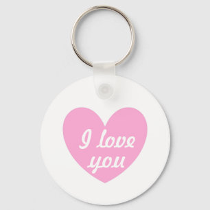 "I love you" Cotton Candy Pink heart on white Key Ring