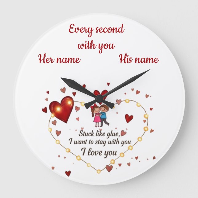 I love you Couple Aesthetic Personalised Large Clock (Front)
