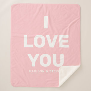 I Love You Couples Pink Valentines Personalised Sherpa Blanket