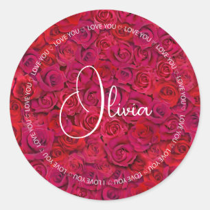 I Love You Custom Name Red Roses Love Classic Round Sticker