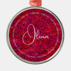 I Love You Custom Name Red Roses Love Metal Ornament