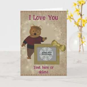I Love You Cute Bear Frame Personalised Photo  Card
