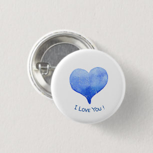 I Love You Cute Blue Heart Valentine 3 Cm Round Badge