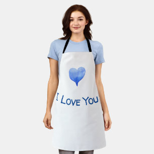 I Love You Cute Blue Heart Valentine Apron